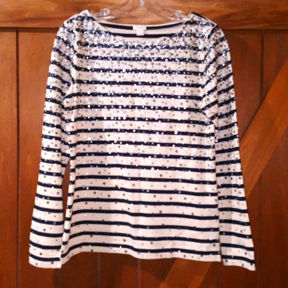 *J.CREW* Striped/Sequined L/S Top (Size Small)